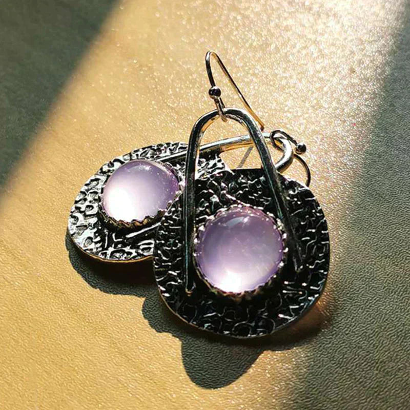 Earrings With Purple Stones in Sterling Silver