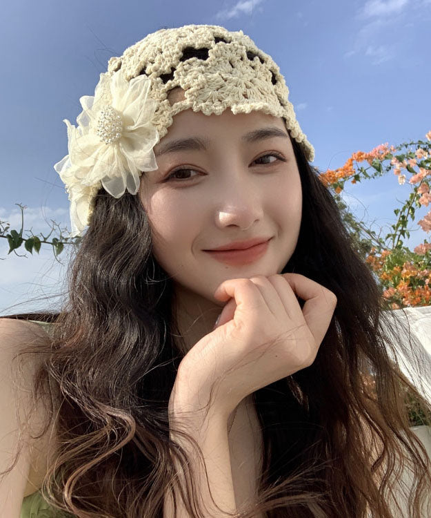 Handmade Beige Hollow Out Knit Bonnie Hat