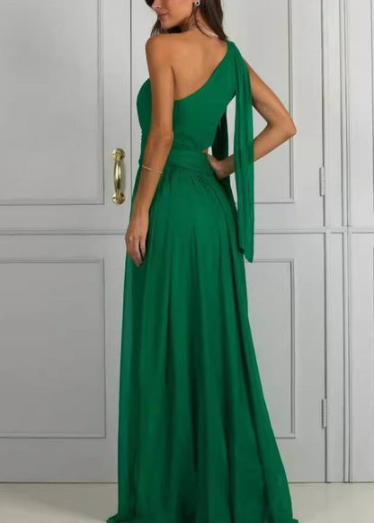 Green One Shoulder Hollow Out Tulle Dress Summer