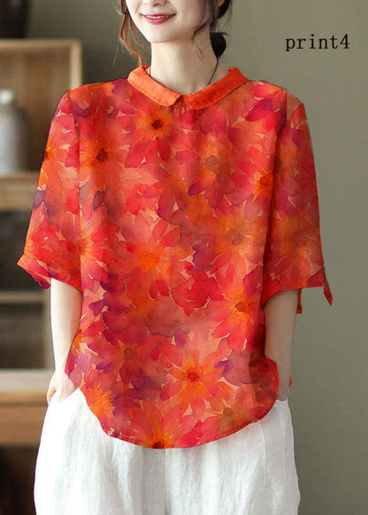 Diy Grey Print5 Ramie Half Sleeve Shirt Summer