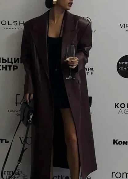 Unique Mulberry Peter Pan Collar Pockets Faux Leather Trench Fall