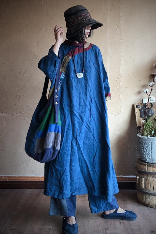 -blue Linen Loose Dress Robe