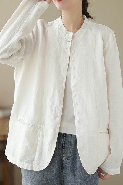 Fall Linen Retro Jacket Color Tops