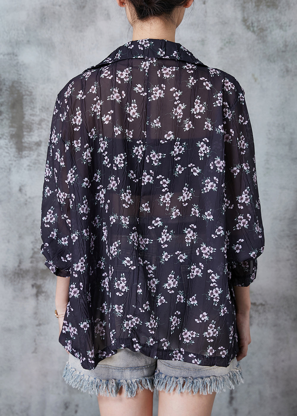 Unique Black Oversized Print Tulle Upf 50+ Coat Jacket Summer
