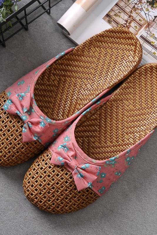 Bowknot Splicing Linen Slippers