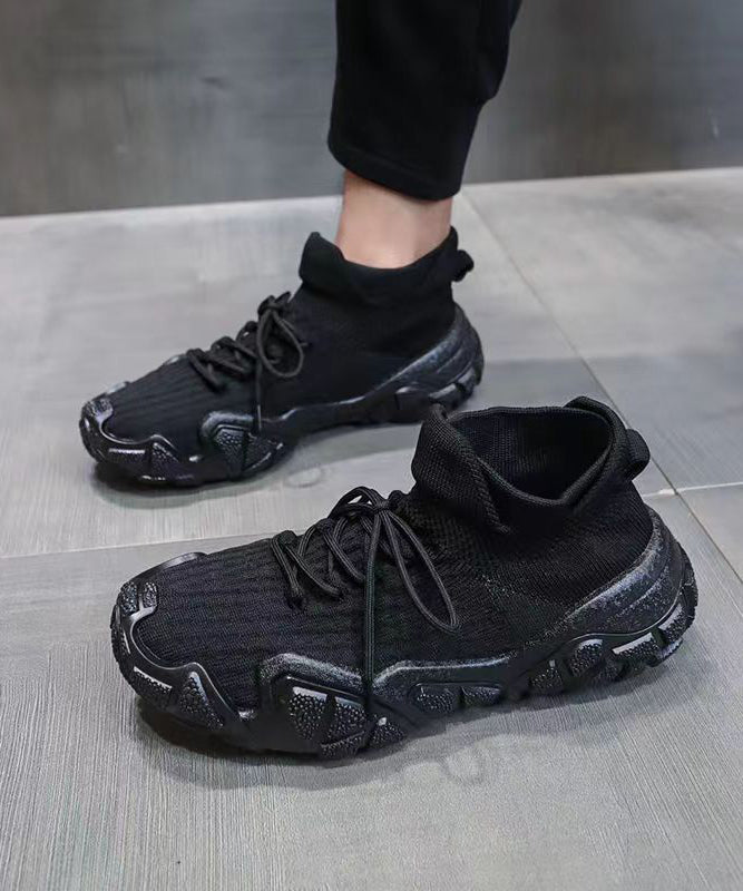Versatile Black Lace Up Platform Flat Shoes