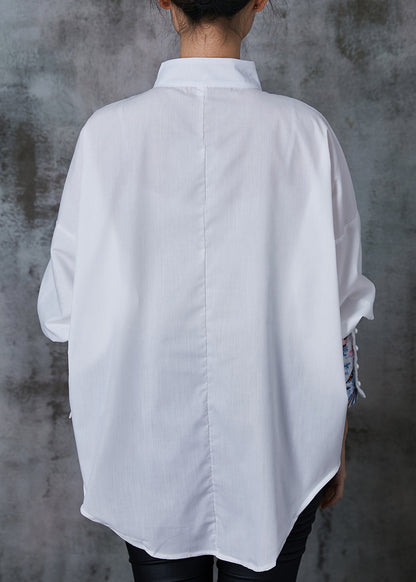 White Embroidered Cotton Shirt Tops Summer