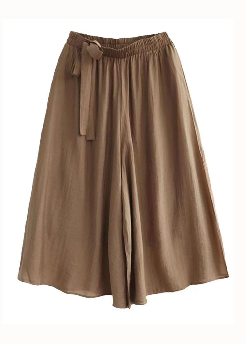 Khaki Pockets Patchwork Cotton Crop Pants Skirt Summer