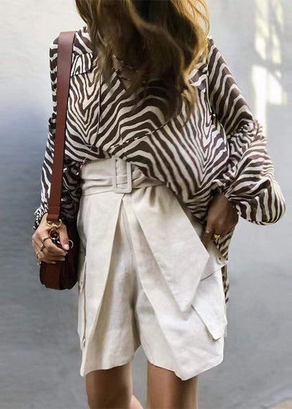 Striped Printed Long Sleeved Lace Up Shirt