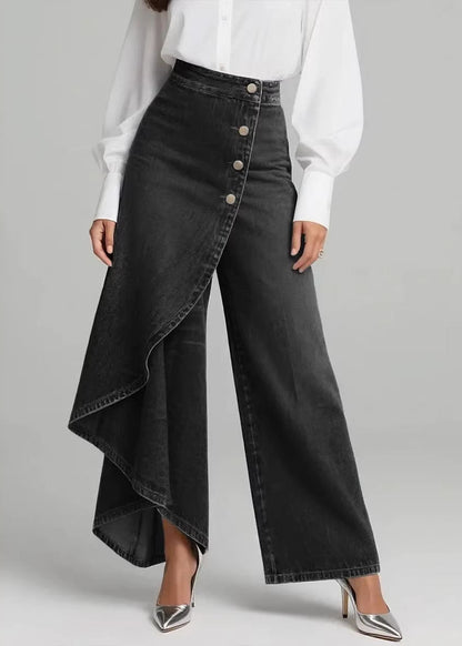 Blue Asymmetrical Patchwork Denim Pants Spring