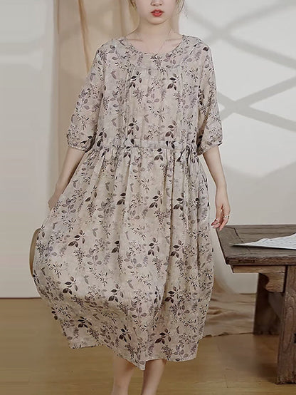 Summer Flower Ramie Dress