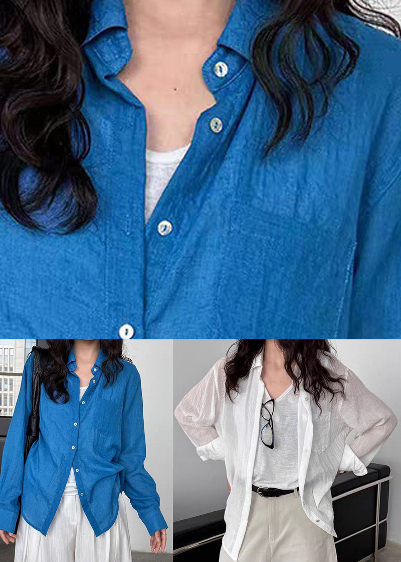 Boutique Blue Patchwork Button Shirt Spring