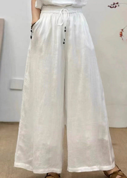 Rose Pockets Elastic Waist Linen Pants Summer