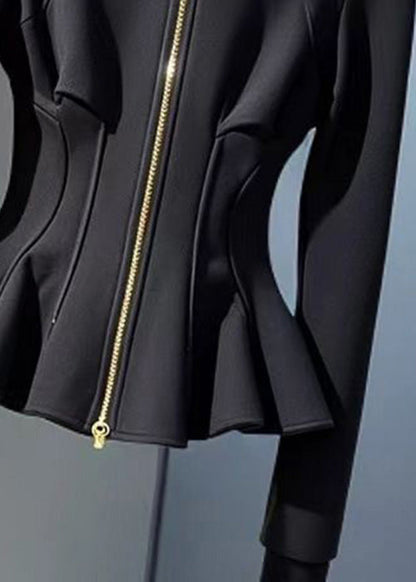New Black Hooded Zippered Cotton Coats Fall