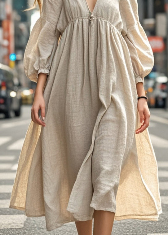 Beige Oversized Cotton Long Dresses Fall
