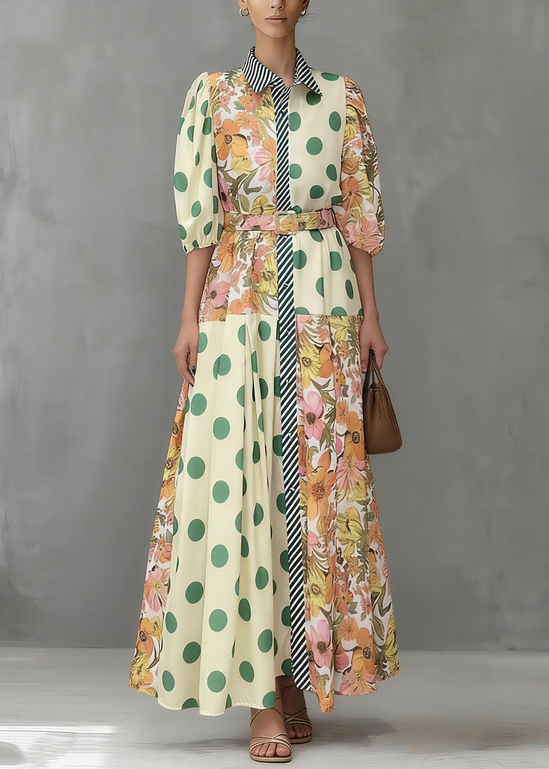 Colorblock Peter Pan Collar Print Maxi Shirts Dresses Summer