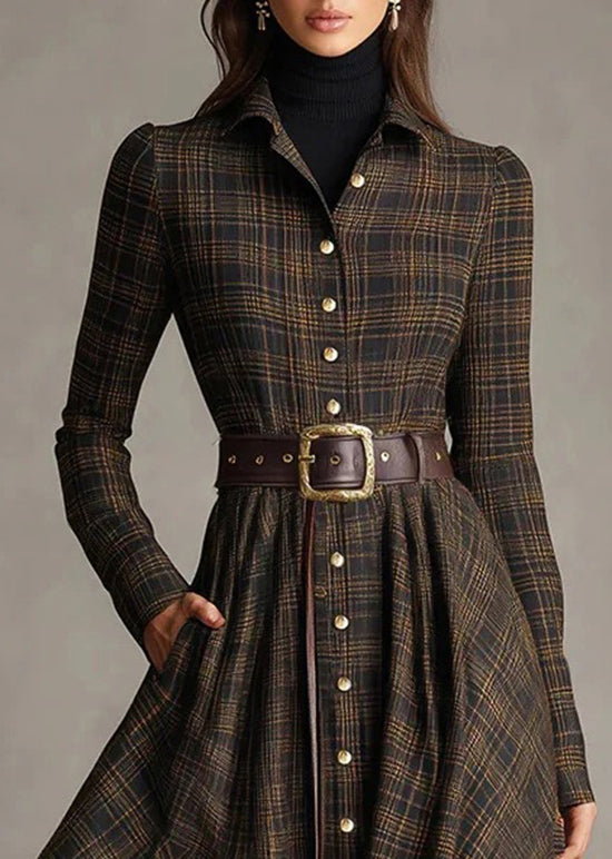 New Peter Pan Collar Plaid Cotton Shirts Dresses Fall
