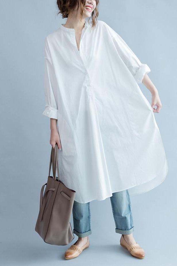 White Cotton Long Shirt Dresses
