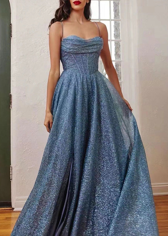 Blue Backless Lace Up Spaghetti Strap Dress Summer