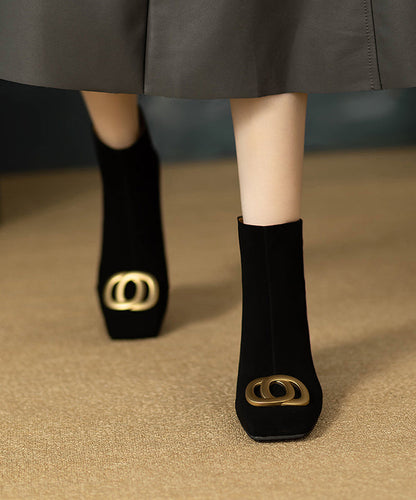 Black Chunky Suede Sequined Splicing Boots