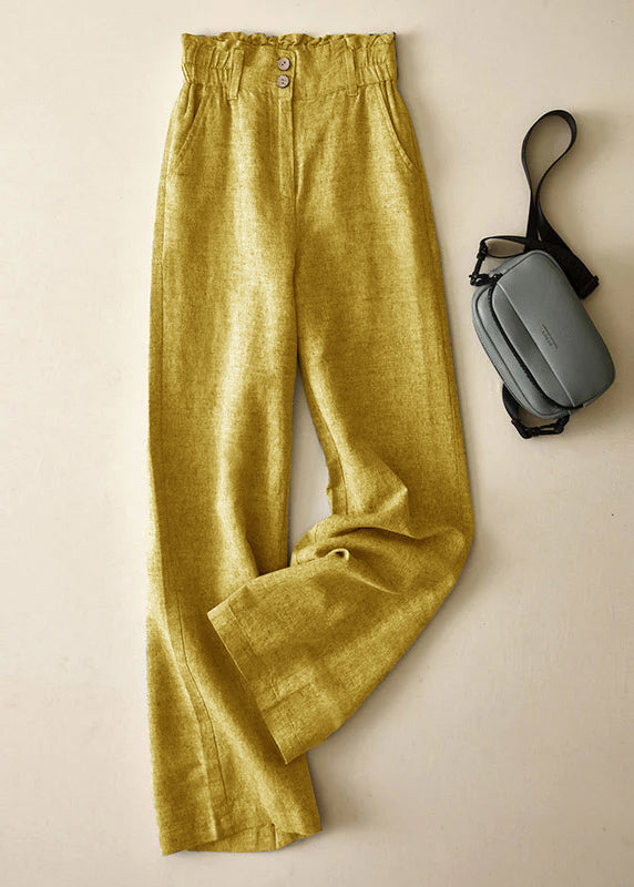 Purple High Waist Button Linen Straigh Pants Summer