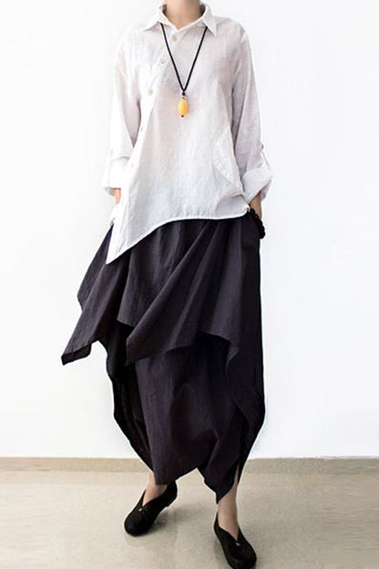 Cotton Wide Leg Pants Black Loose Trousers