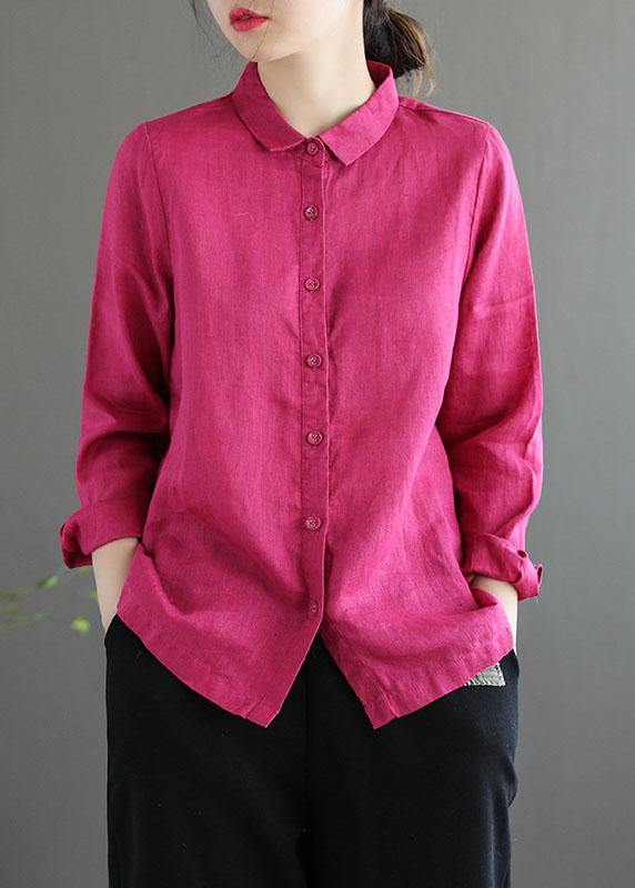 Green Peter Pan Collar Patchwork Summer Linen Blouses Long Sleeve