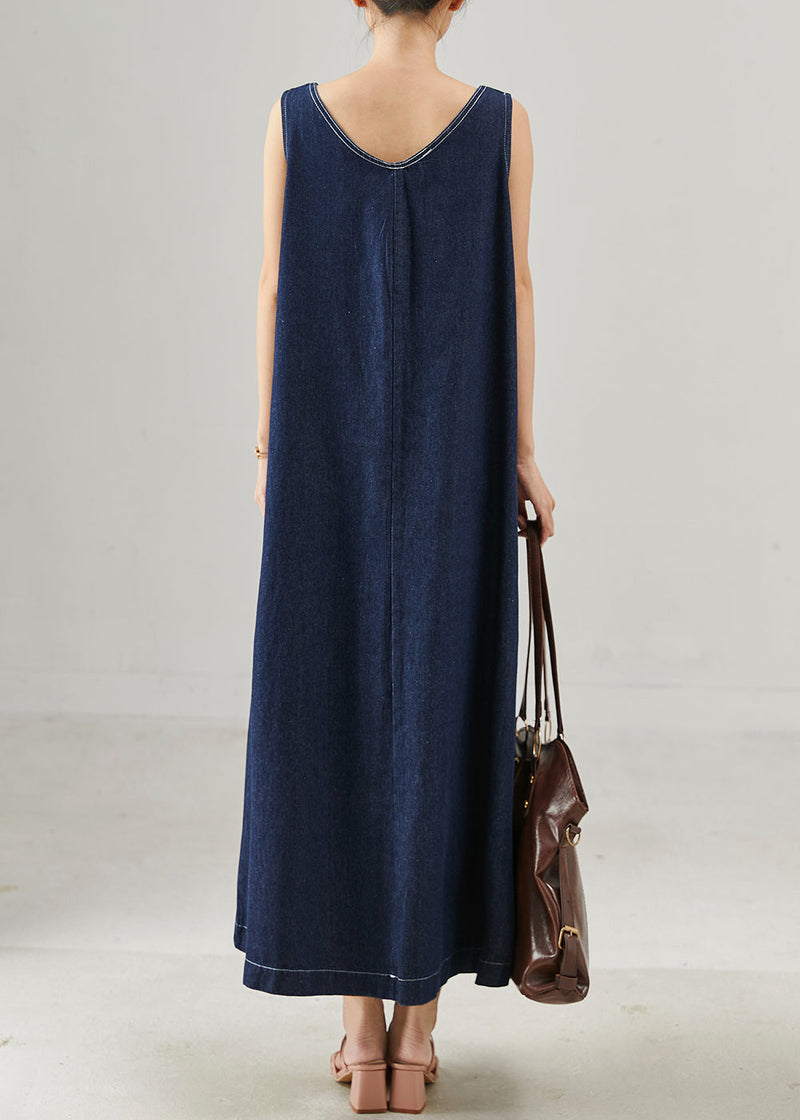 Natural Navy Oversized Denim a Line Dresses Sleeveless