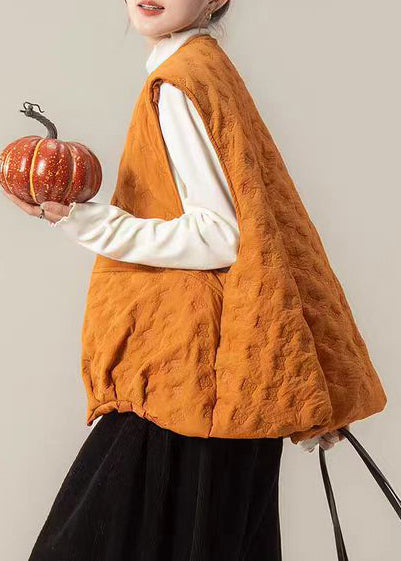 Orange Oversized Embossing Fine Cotton Filled Vest Winter