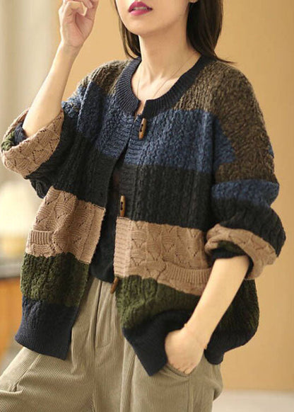 O-neck Pockets Button Fall Knit Knit Coat