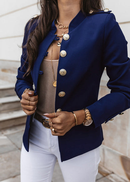 Black Stand Collar Button Short Coat Fall