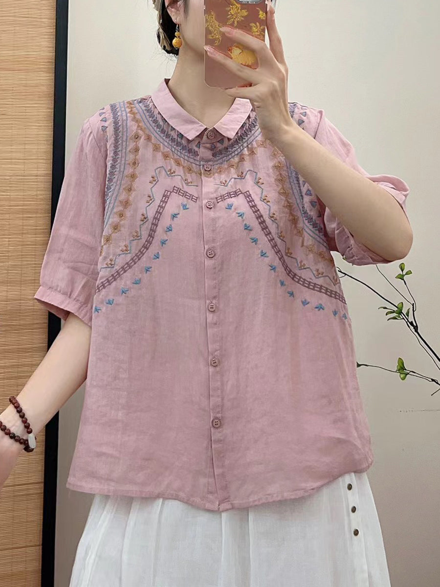 Summer Embroidery Button-up Shirt