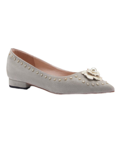 French Suede Nail Bead Splicing Flat Shoes Pointed Toe