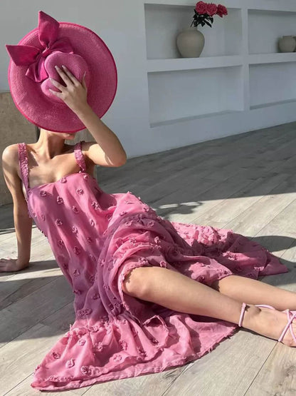 Flower Decor A-line Layered Loose Maxi Dress
