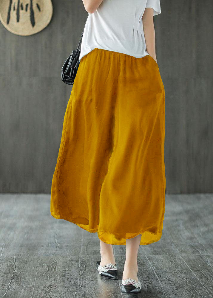 Handmade Black-print2 Elastic Waist Retro Wide Leg Crop Pants