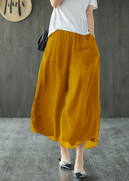 Handmade Black-print3 Elastic Waist Retro Wide Leg Crop Pants