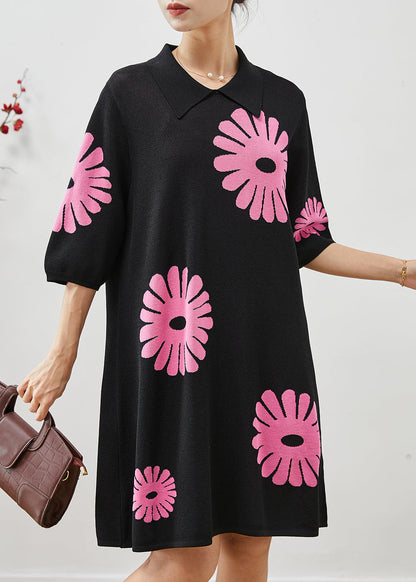 French Black Peter Pan Collar Cotton Mid Dresses Summer
