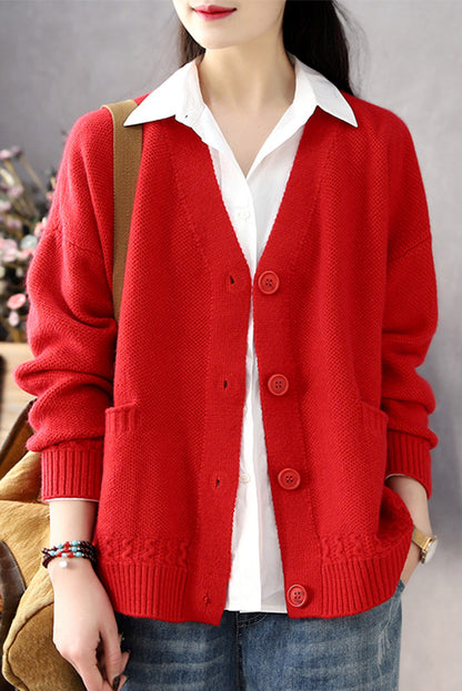 Fall Color Sweater Loose V-neck Sweater Coat