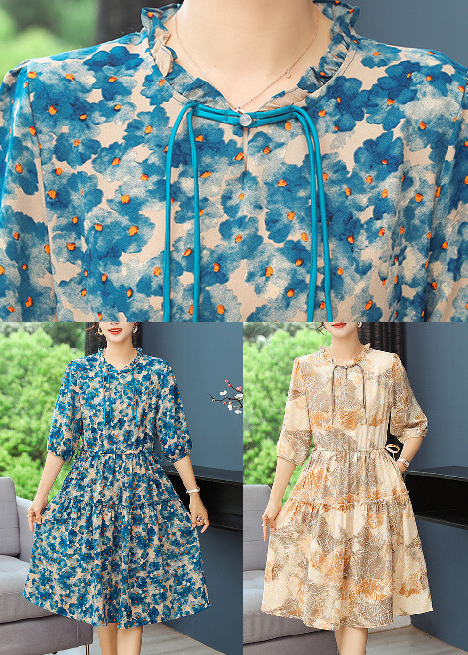 Yellow Cinched Print Robe Dresses Summer