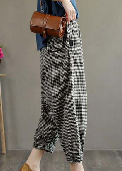 Plaid Pockets Summer Linen Pants