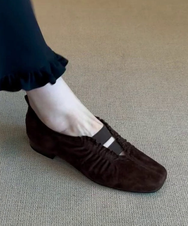 Brown Suede Wrinkled Splicing Flat Shoes for