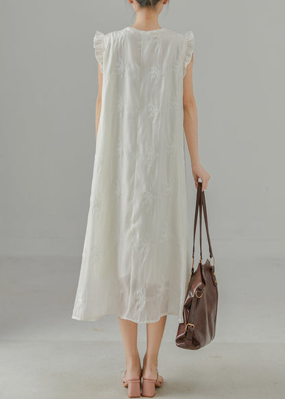 Diy White Embroidered Chinese Button Chiffon Dress Sleeveless