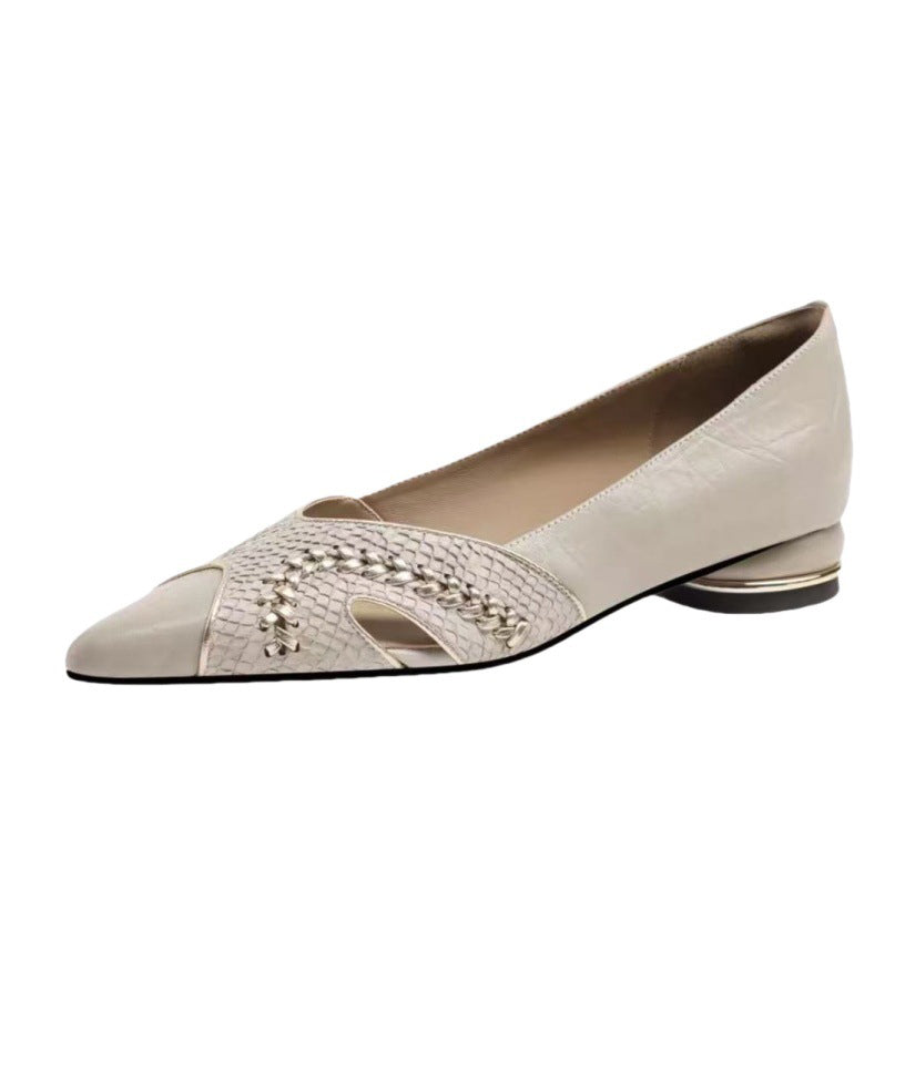 Splicing Flat Feet Shoes Black Faux Leather Pointed Toe
