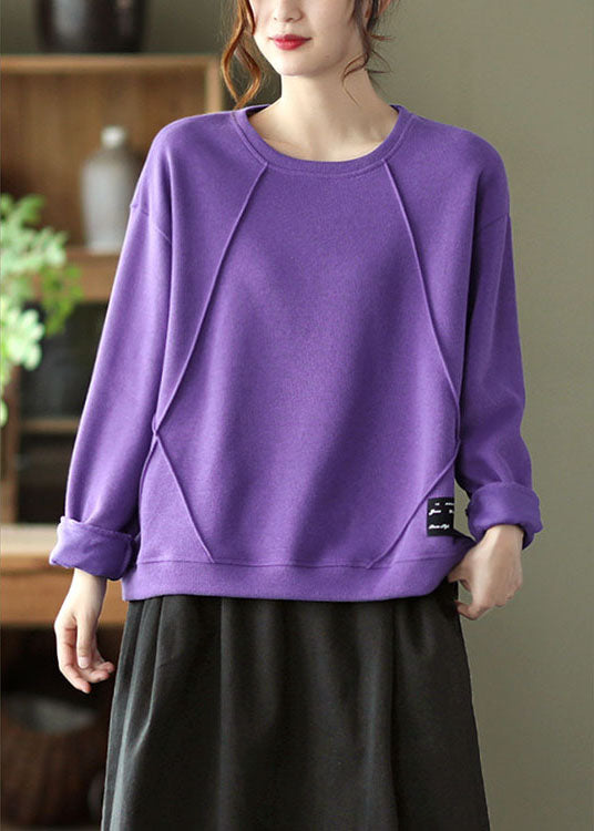 Purple O-neck Patchwork Knit Fall Pullover Street Wear