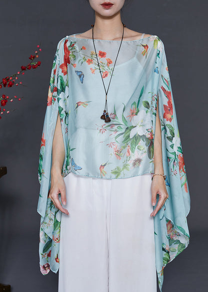 Diy Green Oversized Print Chiffon Upf 50+ Tops Summer