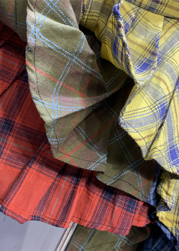 Colorblock Plaid Asymmetrical Patchwork Skirts Summer