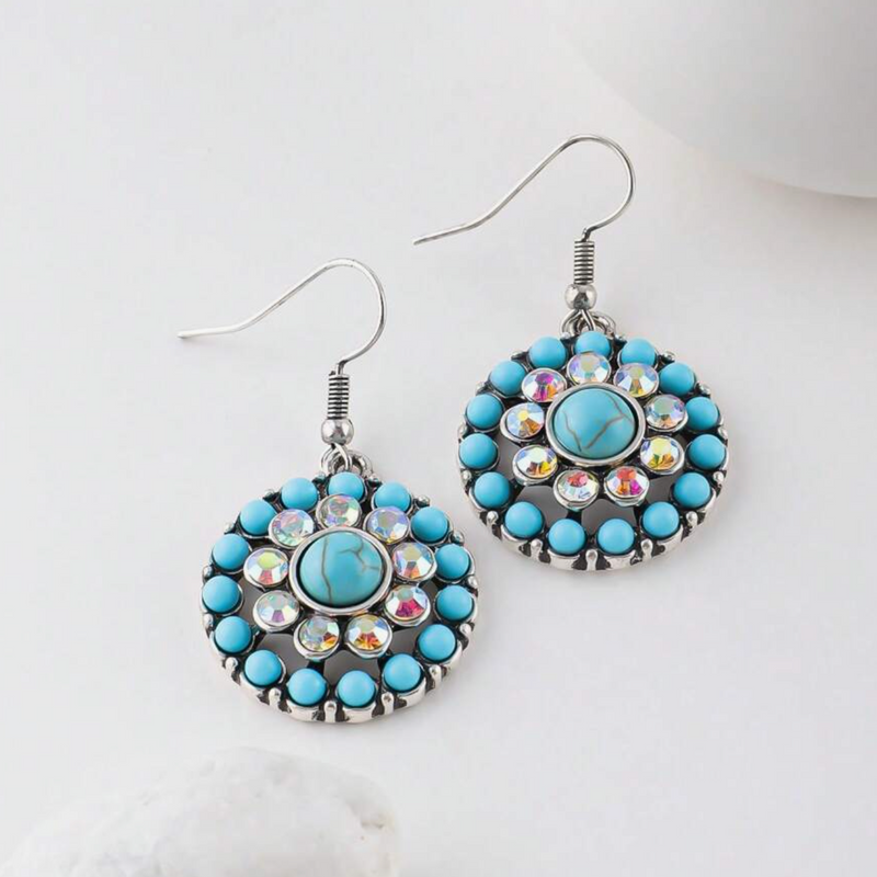 Mandala Blue Inlaid Stone Earrings