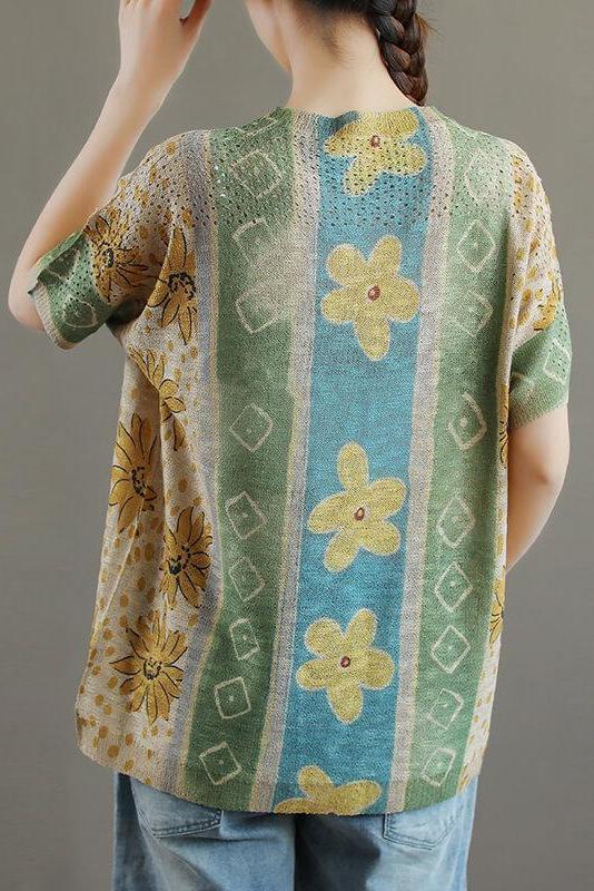 Cotton Knitted Hollow Out Stitching Irregular T-shirt