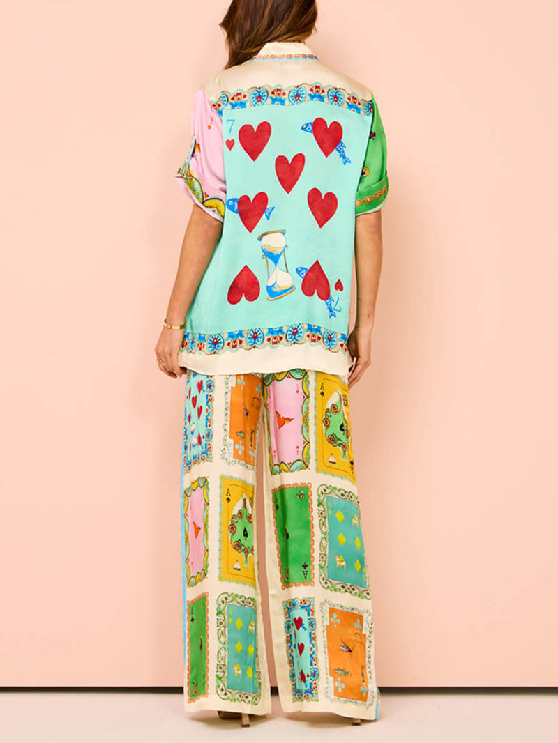 Summer Unique Funny Print Elastic Waist Pocketed Wide Leg Pants