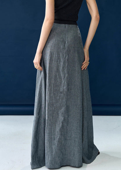 New Grey High Waist Silk Cotton Skirts Summer